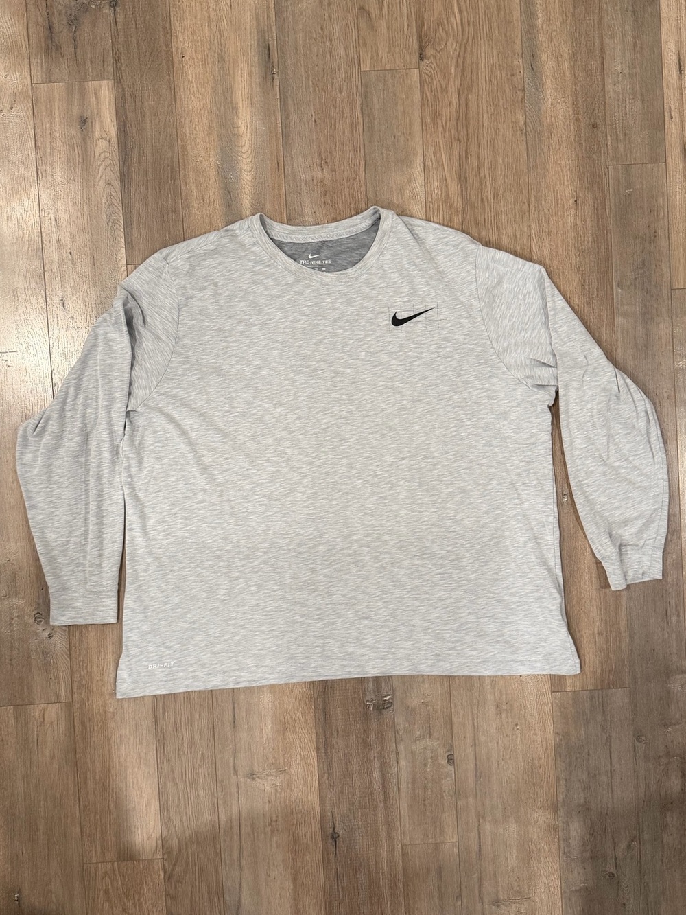 Nike Light Gray Long Sleeve Crew with Black Swoosh
